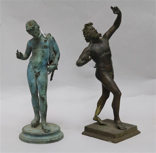 Two brass and maple figures